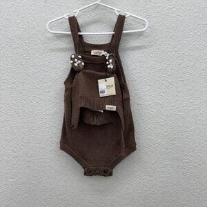 Mar Mar Copenhagen Rova Fallow Deer Brown Knit Romper Hat Set Infant 1 Year NEW
